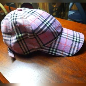 Burberry pink & black plaid hat cap vintage